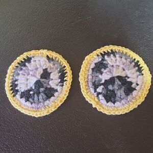 Handmade Crochet Coasters with Yellow Border